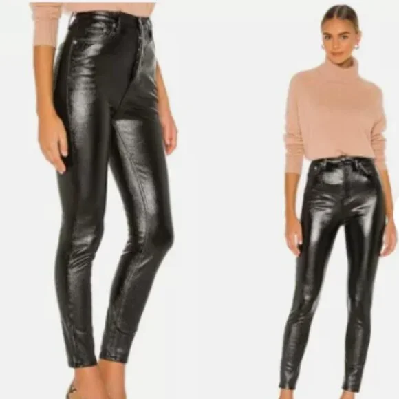 We the Free People Shiny Black Jeans, Size 27, Coated Faux Leather, Skinny - Picture 2 of 14